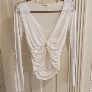Max Studio White Cinched Long Sleeve Top